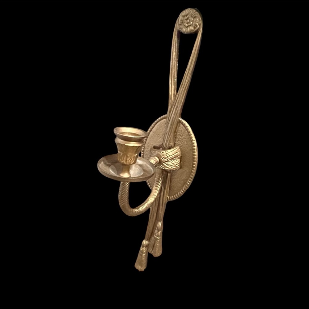 Vintage Heavy Brass wall candle sconce tassel, medallion sculpture